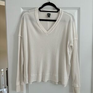Wild Fable Ribbed V-Neck Ivory LS Top